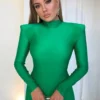 Shoulder Padded Long Sleeve Bodycon Maxi Long Dress 2