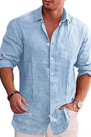 Cotton Linen Autumn Men's Long Sleeve Shirt Solid Color Casual Style Plus Size Men's Casual Linen Shirt