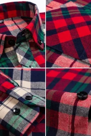 Autumn Thick Flannel Shirt Plaid Shirts Standard-Fit For Men Long Sleeve Pure Cotton Fashion Single Patch Pocket Design Young 2