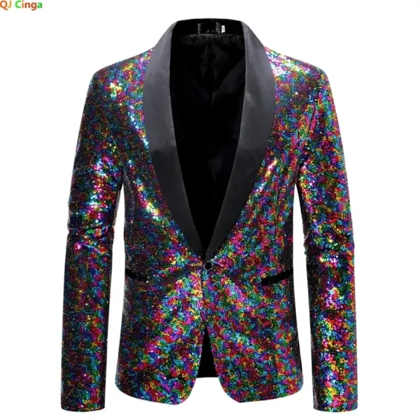 Shiny Gold Sequin Glitter Embellished Blazer Jacket Men Nightclub Prom Suit Coats Mens Costume Homme Stage Clothes For singers 5