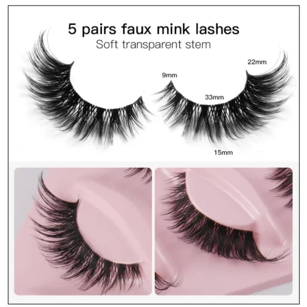 5 Pairs Cat Eye Lashes Faux Mink Eyelashes Natural long Manga Lashes Winged End Eye Elongated Eyelashes Fake Lashes Makeup 2