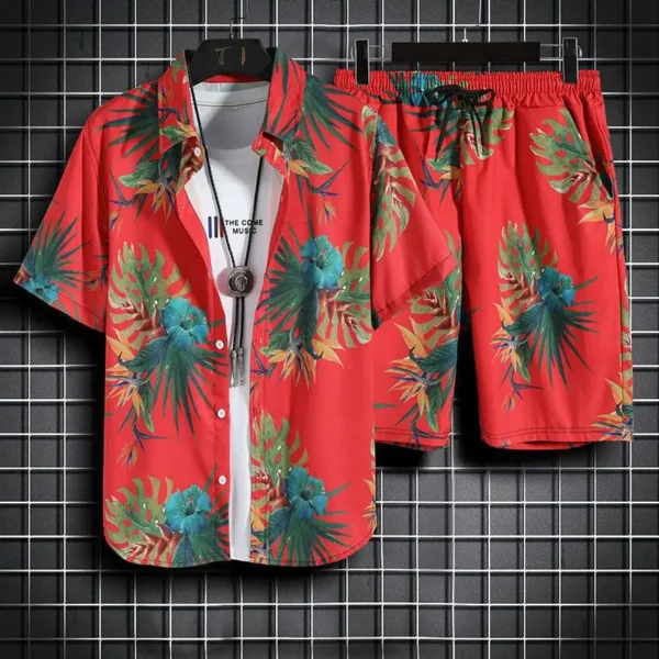Men's Quick Dry Hawaiian Shirt and Shorts Set - 2-Piece Beach Outfit - Summer Fashion