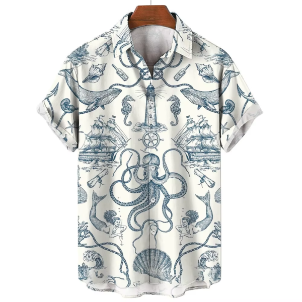 Men's Short Sleeve Nautical Compass Anchor Print Shirt - Summer Fashion Casual Loose Fit Top - S-5XL 5