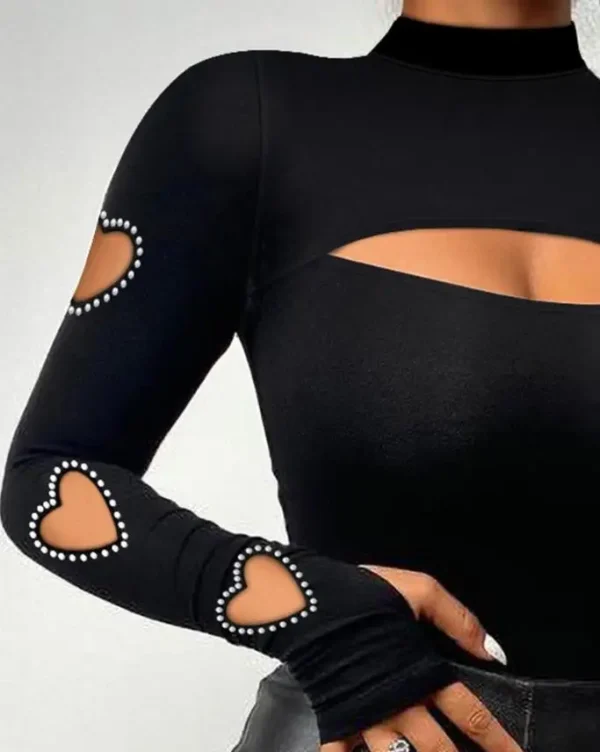 Women's Beaded Cutout Long Sleeve Blouse | Sexy Skinny Top | Fall/Winter Fashion 3