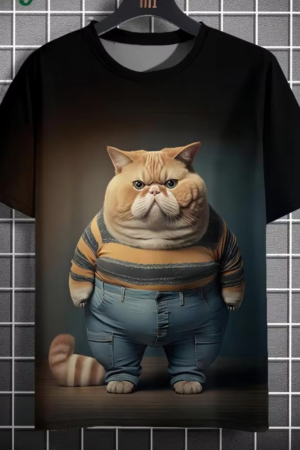 Funny Cat Graphic T-Shirt - Men's Casual Short Sleeve Oversized Tee 2