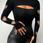 Women's Beaded Cutout Long Sleeve Blouse | Sexy Skinny Top | Fall/Winter Fashion 2