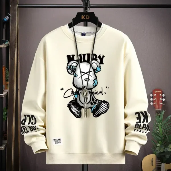 Cool Bear Print Men's Sweatshirt | Khaki O-Neck Long Sleeve T-Shirt | Autumn Fashion | Harajuku Design