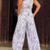 Women's Summer Jumpsuit | Halter Neck | Print Tie Waist | Wide Leg Pants 2