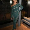 Sparkly Rhinestone Jumpsuit | Off-Shoulder Long Sleeve Romper 3