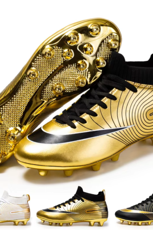 Gold High Ankle Soccer Shoes for Men & Boys | Anti-Slip Lawn & Indoor Football Boots