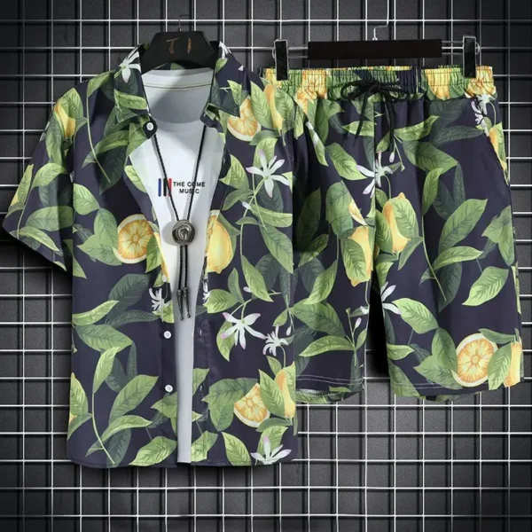 Men's Quick Dry Hawaiian Shirt and Shorts Set - 2-Piece Beach Outfit - Summer Fashion 5