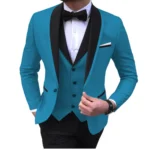 Men's Blue Slit Tuxedo | 3-Piece Suit (Blazer, Vest, Pants) | Wedding Groom & Groomsmen