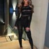 Sparkly Rhinestone Jumpsuit | Off-Shoulder Long Sleeve Romper 4