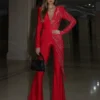 Deep V Neck & Sparkly Diamond Jumpsuit | Elegant Wide Leg | Club & Runway Style 4