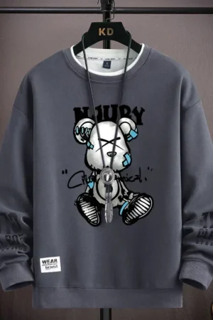 Cool Bear Print Men's Sweatshirt | Khaki O-Neck Long Sleeve T-Shirt | Autumn Fashion | Harajuku Design 2