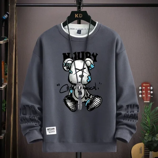 Cool Bear Print Men's Sweatshirt | Khaki O-Neck Long Sleeve T-Shirt | Autumn Fashion | Harajuku Design 2