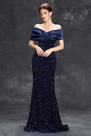 Sequin Velvet Party Dress Bridesmaid Gown - Fishtail Ball Evening Dress