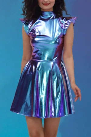 Metallic Holographic Mini Dress - Women's Rave Carnival Costume