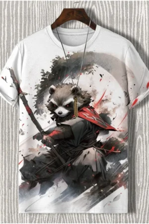 3D Printed Samurai Cat T-Shirt Men - Japanese Style Clothing 2