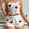 Love Printing Pajamas Set Sleepwear 2 PCS Short Tank Tops And Shorts