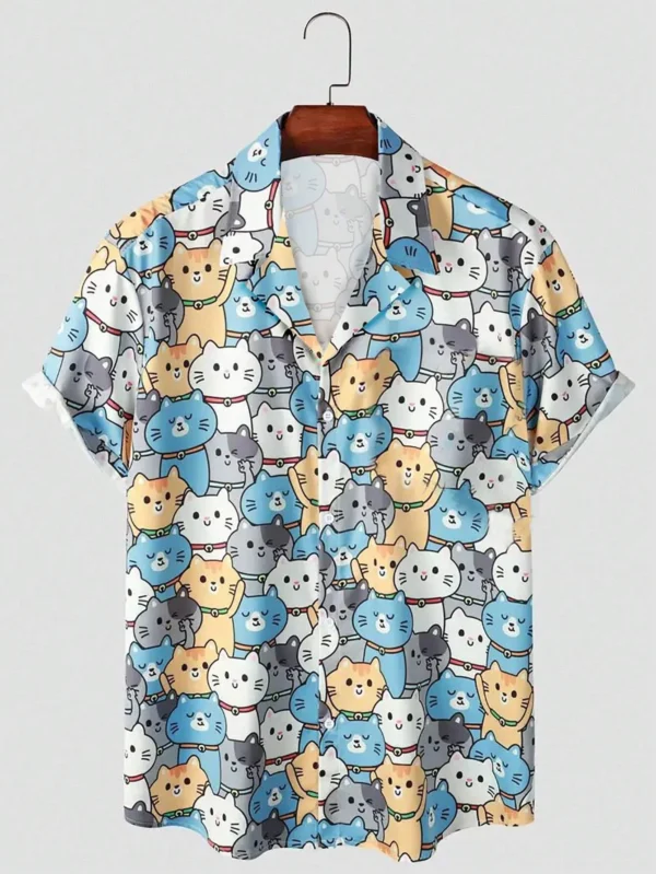 Unisex Men's Cute Cat Print 3D Printing Short Sleeve Hawaiian Shirt | Casual Harajuku Fashion 2