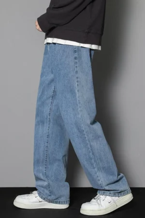 2025 New Korean Men's Casual Wide-Leg Jeans | Straight Denim Pants | Light Blue, Grey, Black | 3XL