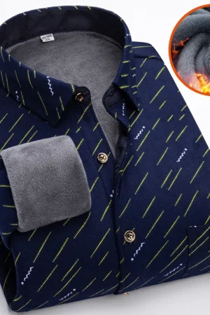 Men's Autumn Winter Thick Fleece Plaid Shirt - Warm Long Sleeve Business Casual 2