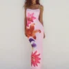 Summer Floreal Print Long Dress For Women Gown New Spaghetti Strap Sleeveless Backless Bodycon Sexy Midi Dress Elegant 3
