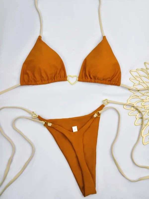 New Solid Color White Bikini Women suit Low Waist Lace-up Fashionable Swimsuit Two-piece Set 6