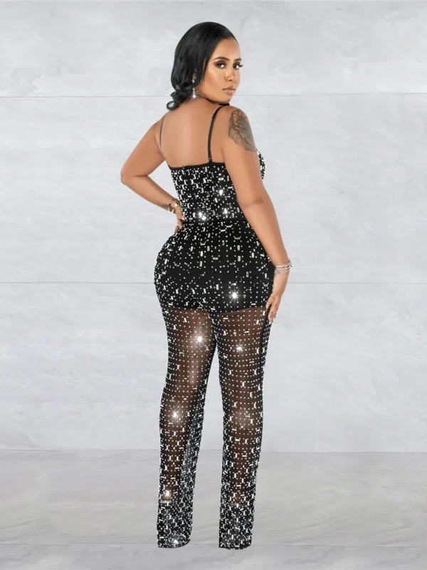 Women Club Outfits Spaghetti Strap Bodycon Jumpsuits Sparkly Rhinestone Romper Birthday Night Out One Piece Clubwear 2