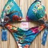 Sexy Micro Bikini Set 2024 New Swimsuit Women Feather Print Bandage Swimwear Female Bathing Suit 2