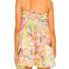 BOHO Bow Ruched Bra Corset Style Flower Print Spaghetti Strap Mini Dress Women Backless Skater Lacing up Sling Robe Holiday 3