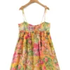 BOHO Bow Ruched Bra Corset Style Flower Print Spaghetti Strap Mini Dress Women Backless Skater Lacing up Sling Robe Holiday 6