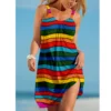 Rainbow Painting Print Women's Fashion Dress Midi Summer Sexy Beach Dress Bohemian Sleeveless Party Dresses Elegant Sundress Hem 2