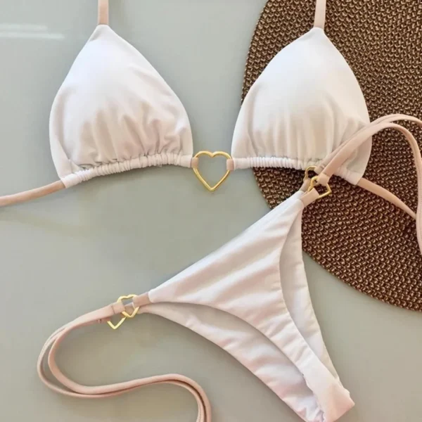 New Solid Color White Bikini Women suit Low Waist Lace-up Fashionable Swimsuit Two-piece Set 2