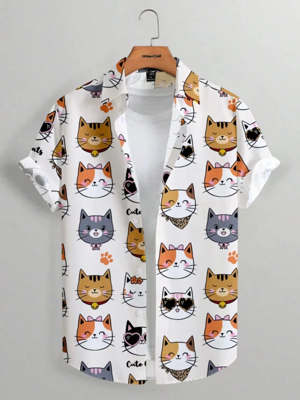 Unisex Men's Cute Cat Print 3D Printing Short Sleeve Hawaiian Shirt | Casual Harajuku Fashion 3