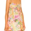 BOHO Bow Ruched Bra Corset Style Flower Print Spaghetti Strap Mini Dress Women Backless Skater Lacing up Sling Robe Holiday 2