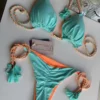 New Women Bikini Backless Rope Triangle Swimsuit Multicolor 4