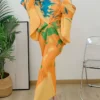 V-neck Bat Sleeve Maxi Pleated Dress 2023 Summer New Women's Elegant Retro Style Print Festival Dresses 3