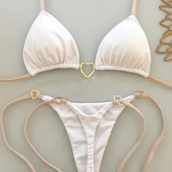 New Solid Color White Bikini Women suit Low Waist Lace-up Fashionable Swimsuit Two-piece Set