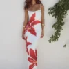 Summer Floreal Print Long Dress For Women Gown New Spaghetti Strap Sleeveless Backless Bodycon Sexy Midi Dress Elegant