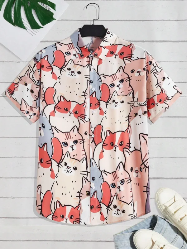 Unisex Men's Cute Cat Print 3D Printing Short Sleeve Hawaiian Shirt | Casual Harajuku Fashion 5