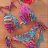 Sexy Micro Bikini Set 2024 New Swimsuit Women Feather Print Bandage Swimwear Female Bathing Suit 3