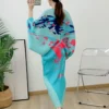 V-neck Bat Sleeve Maxi Pleated Dress 2023 Summer New Women's Elegant Retro Style Print Festival Dresses 6