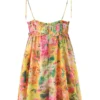 BOHO Bow Ruched Bra Corset Style Flower Print Spaghetti Strap Mini Dress Women Backless Skater Lacing up Sling Robe Holiday 5