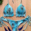Sexy Micro Bikini Set 2024 New Swimsuit Women Feather Print Bandage Swimwear Female Bathing Suit