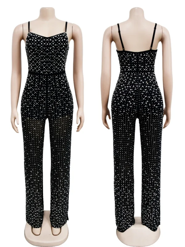 Women Club Outfits Spaghetti Strap Bodycon Jumpsuits Sparkly Rhinestone Romper Birthday Night Out One Piece Clubwear 3