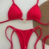 New Solid Color White Bikini Women suit Low Waist Lace-up Fashionable Swimsuit Two-piece Set 3