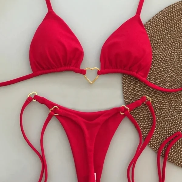 New Solid Color White Bikini Women suit Low Waist Lace-up Fashionable Swimsuit Two-piece Set 3