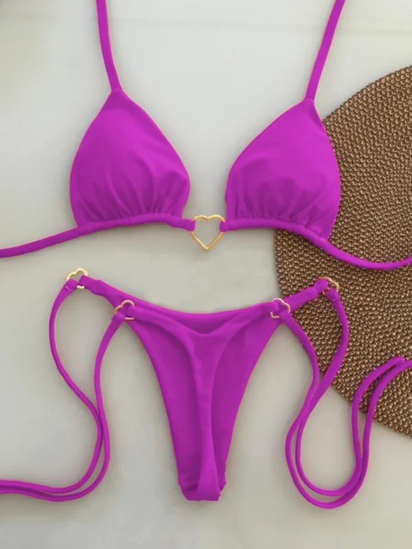 New Solid Color White Bikini Women suit Low Waist Lace-up Fashionable Swimsuit Two-piece Set 4